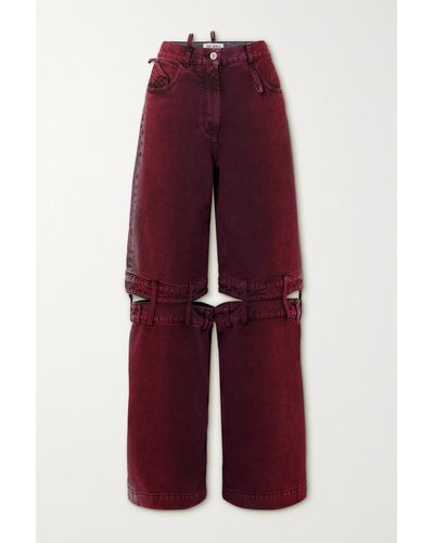 The Attico Ashton Cutout Mid-rise Wide-leg Jeans - Red