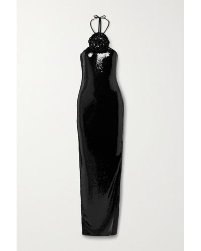 Rodarte Embellished Sequined Tulle Halterneck Gown - Black