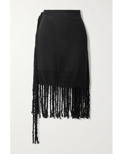 Caravana Saskun Fringed Cotton-jute Wrap Skirt - Black