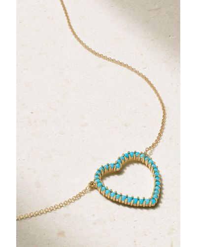 Jennifer Meyer Large Open Heart 18-karat Gold Turquoise Necklace - White