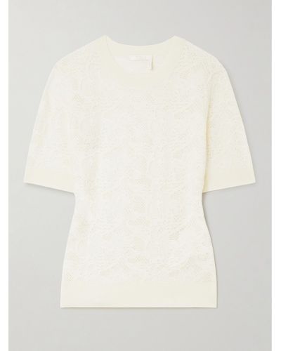 Chloé Crocheted Wool And Silk-blend T-shirt - Natural