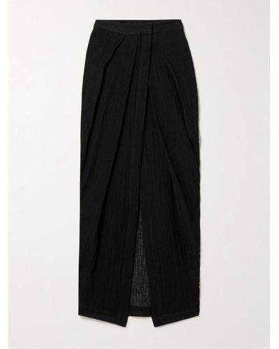 Lisa Marie Fernandez + Net Sustain Pleated Crinkled Linen-blend Gauze Pareo - Black
