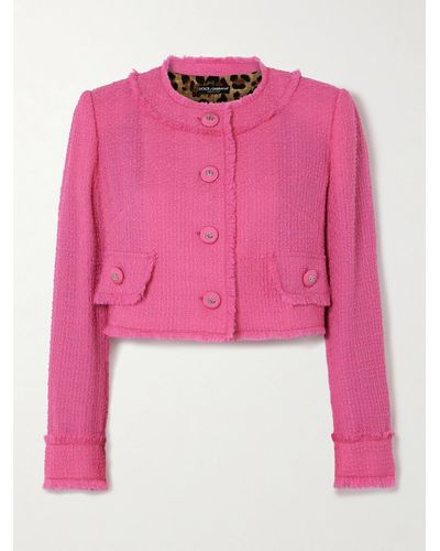Dolce & Gabbana Verkürzte Jacke Aus Bouclé-tweed Aus Einer Wollmischung Mit Verzierungen - Pink