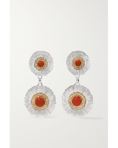 Buccellati Blossoms Sterling Silver And Gold Vermeil, Jasper And Diamond Earrings - Metallic