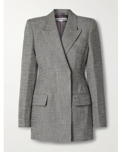 Acne Studios Double-breasted Striped Linen-blend Blazer - Grey