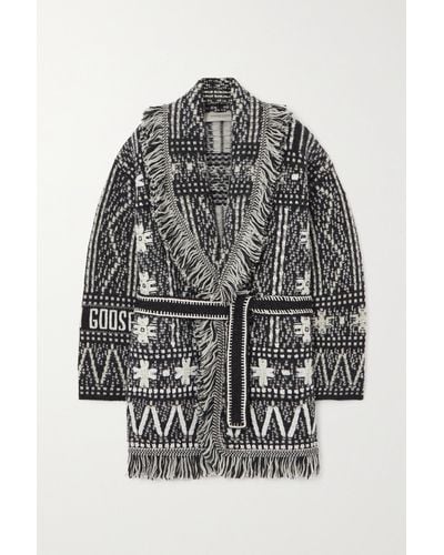 Golden Goose Journey Belted Fringed Fair Isle Alpaca And Wool-blend Cardigan - Grey