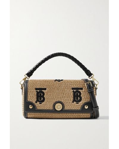 Burberry Leather-trimmed Embroidered Faux Raffia Tote - Blue