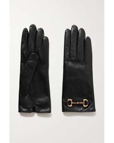 Gucci Handschuhe Aus Leder Mit Horsebit-detail - Schwarz