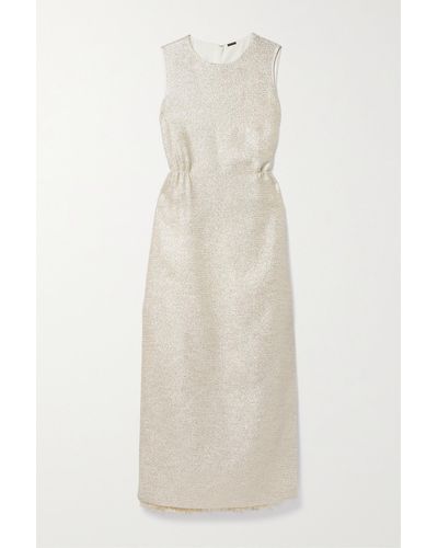 Adam Lippes Fringed Metallic Tweed Maxi Dress - White