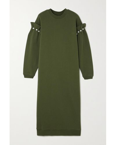 Mother Of Pearl + Net Sustain Cleo Faux Pearl-embellished Organic Cotton-jersey Midi Dress - Green