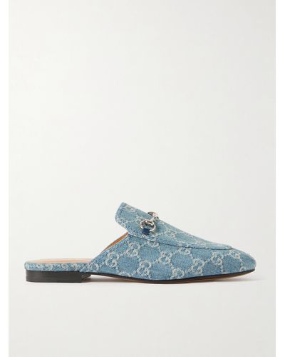 Gucci Princetown Horsebit-detailed Denim-jacquard Slippers - Blue