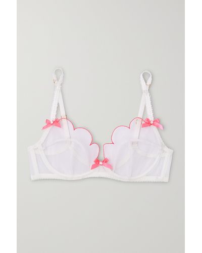 Agent Provocateur Lorna Bow-embellished Embroidered Tulle Underwired Soft-cup Bra - Pink