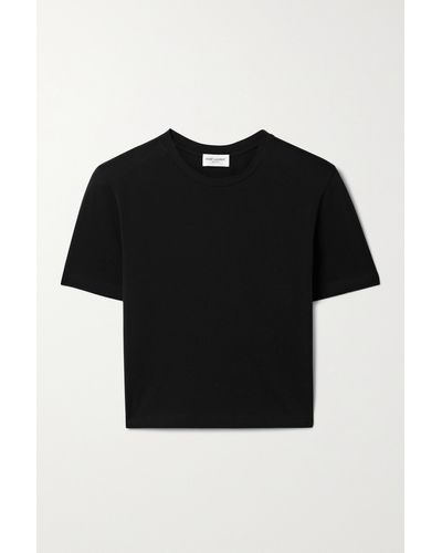 Saint Laurent Cropped Embroidered Cotton-jersey T-shirt - Black