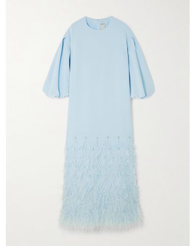 Huishan Zhang Tilda Feather-trimmed Embellished Recycled-crepe Gown - Blue