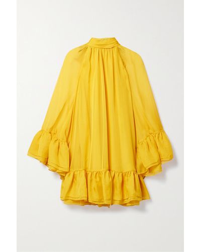 Alice + Olivia Erna Ruffled Chiffon Mini Dress - Yellow