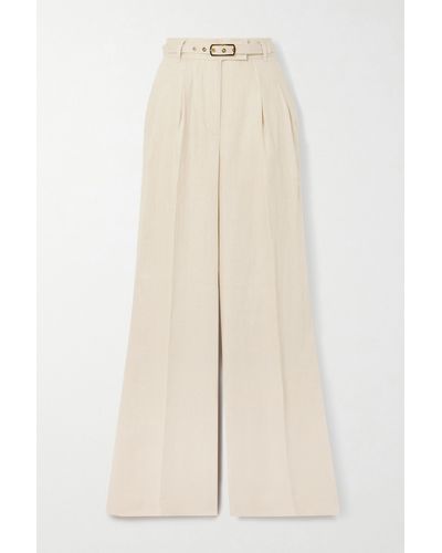 Zimmermann Matchmaker Belted Whipstitched Linen Wide-leg Trousers - Natural