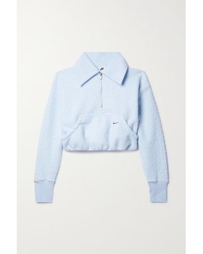Nike Cropped Oversized Embroidered Fleece Sweatshirt - Blue