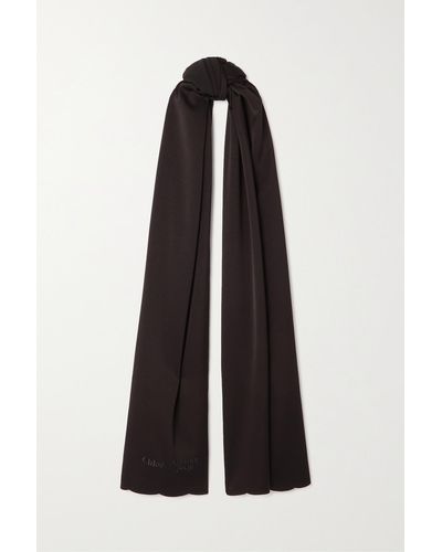 Chloé + Atelier Jolie Scalloped Embroidered Crepe Scarf - Black