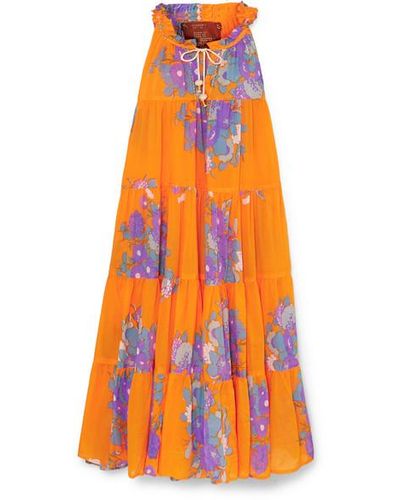 Yvonne S Hippy Tiered Floral-print Cotton-voile Maxi Dress - Orange