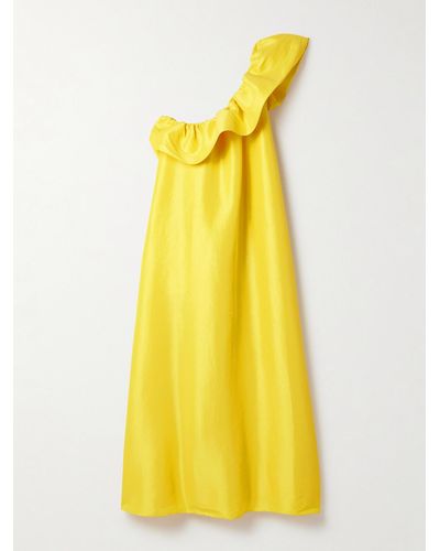 Kika Vargas Robe Longue Asymétrique En Taffetas À Volants Bonnie - Jaune