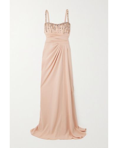 Zuhair Murad Crystal-embellished Draped Cady Gown - Natural