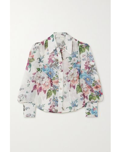 Zimmermann Matchmaker Floral-print Linen And Silk-blend Shirt - White