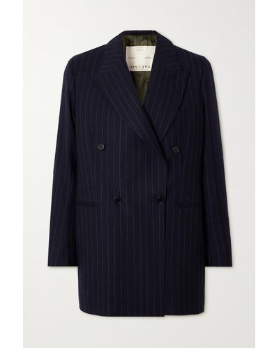 Giuliva Heritage + Net Sustain The Stella Double-breasted Pinstripe Wool-twill Jacket - Blue