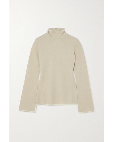 JOSEPH Metallic Knitted Turtleneck Top - Natural