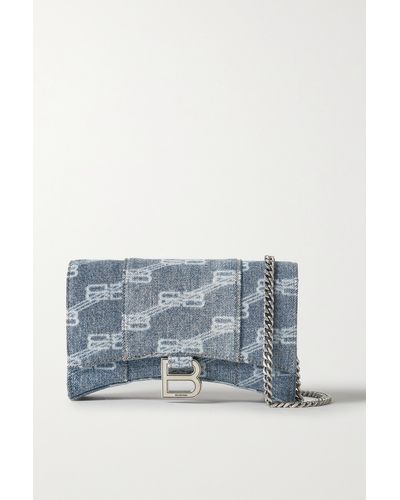 Balenciaga Hourglass Logo-print Denim Shoulder Bag - Blue