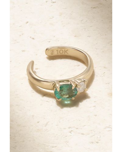 STONE AND STRAND Green Goddess 10-karat Gold, Emerald And Diamond Ear Cuff - Natural
