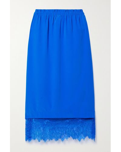 Sea Lorraine Lace-trimmed Silk Crepe De Chine Midi Skirt - Blue