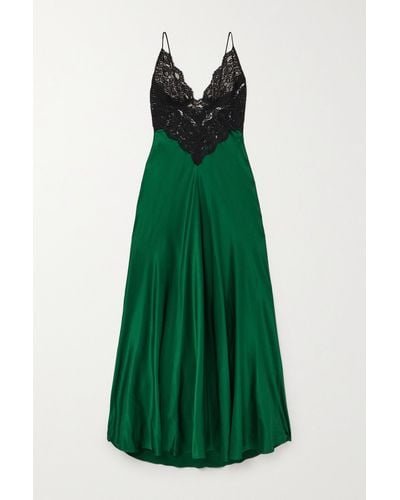 Rodarte Silk-satin And Cotton-blend Lace Maxi Dress - Green