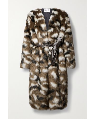Sea Karlie Oversized Belted Faux Fur Coat - Brown