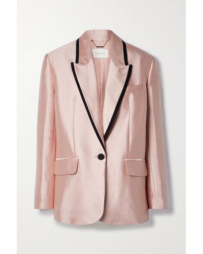 Zimmermann Matchmaker Grosgrain-trimmed Wool And Silk-blend Duchesse-satin Blazer - Pink