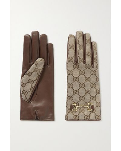 Gucci Madly Horsebit-embellished Coated-canvas And Leather Gloves - Brown