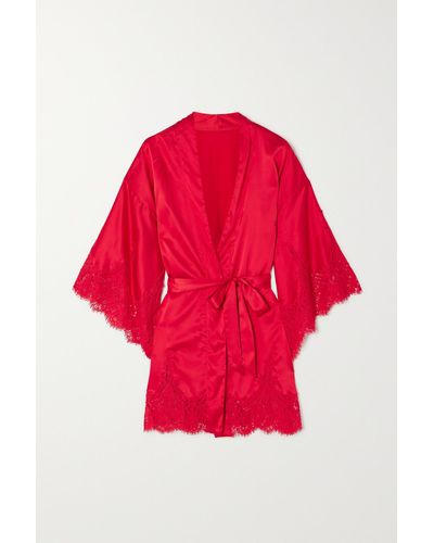 Coco De Mer Marella Lace-trimmed Satin Robe - Red