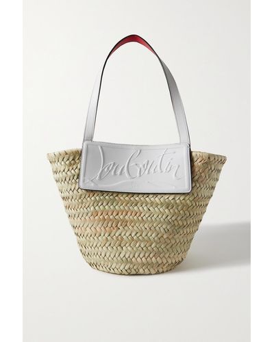 Christian Louboutin Loubishore Small Woven Straw And Embossed Leather Tote - White