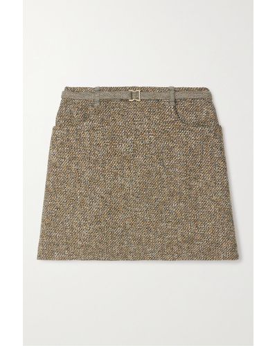 Chloé Belted Wool-blend Tweed Mini Skirt - Natural