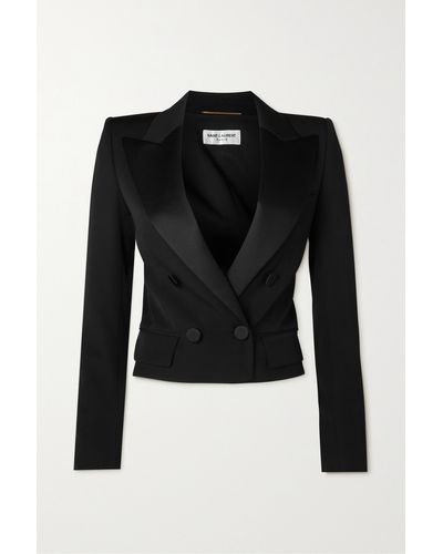 Saint Laurent Cropped Tuxedo Jacket - Black