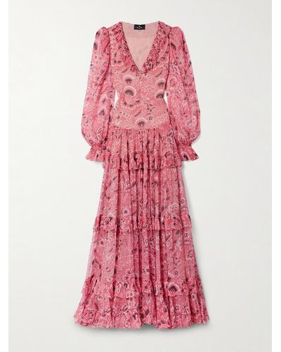 Etro Ruffled Paisley-print Silk-crepon Maxi Dress - Pink
