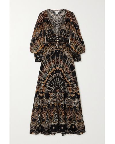 Camilla Crystal-embellished Printed Fil Coupé Silk-charmeuse Maxi Dress - Black