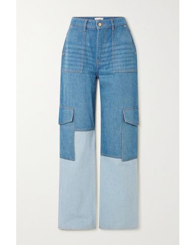 Ganni + Net Sustain Angi Hoch Sitzende Jeans Mit Weitem Bein Aus Zweifarbigem Bio-denim - Blau