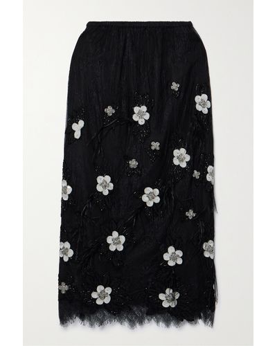 Sea Bethany Feather-trimmed Embellished Lace Midi Skirt - Black