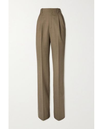 SAINT LAURENT Pleated silk-satin straight-leg pants