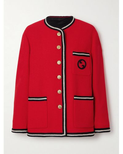 Gucci GG Embroidered Wool-blend Tweed Jacket
