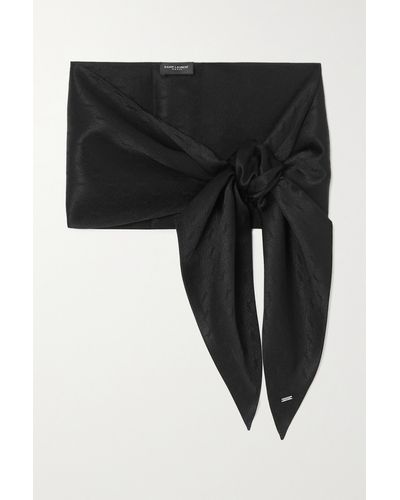 Saint Laurent Embellished Silk-jacquard Scarf - Black