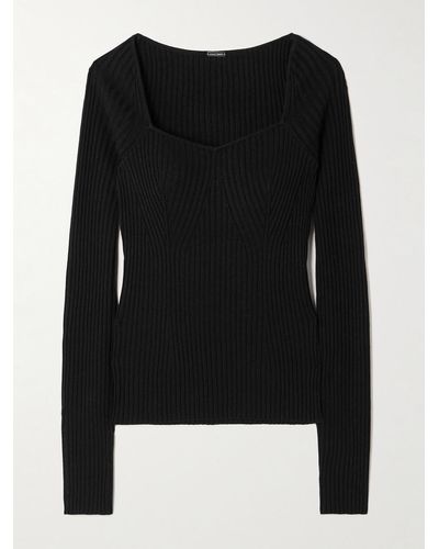 Adam Lippes Florentine Ribbed Silk And Cashmere-blend Top - Black