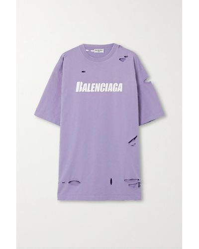 Balenciaga Oversized-t-shirt Aus Bedrucktem Baumwoll-jersey In Distressed-optik - Lila