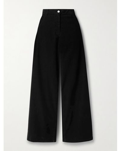 The Row Chan Cotton-corduroy Wide-leg Trousers - Black