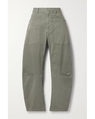 Nili Lotan Shon Cotton-blend Twill Tapered Trousers - Grey